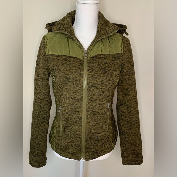 Marqt ZIP up Hooded Sweater Quilted Jacket Lined Women Medium Heathered Olive - Picture 4 of 9